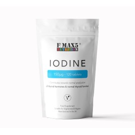 Iodine 150mcg 120 Tablets | High Strength Natural Source of Iodine from Potassium Iodide | Pregnancy Health & Thyroid Supplement | Vegan | UK Made | Fmax5 Supps