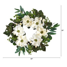 Nearly Natural 23in. Magnolia, Eucalyptus and Berries Artificial Wreath,White