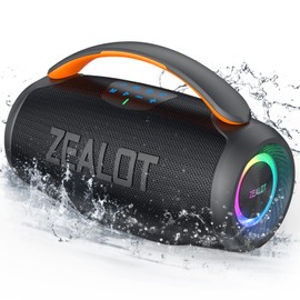 ZEALOT P11 Bluetooth Speaker, 80W Peak Wireless Stereo, Ultra Lightweight Portable Design and IPX6 Waterproof, Customize EQ for Outdoor/Camping/Beach/Travel(Black)