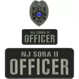NJ SORA II OFFICER Embroidery Patch 4X10 3.AND 2X5' Velcr@ On Back Gold On black