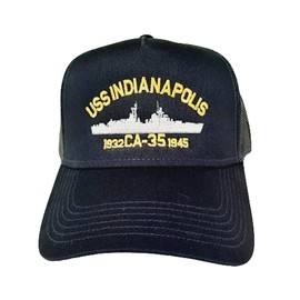 The Patriots Pride USS Indianapolis CA-35 1932-1945 Ship Baseball Cap Blue Mesh Snapback 3.5 inch Profile Cotton Front Panel Retired Veteran