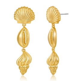 HolidayQbee Sea Shell Earrings For Women Gold Shell Earrings Conch Seashell Earrings Gold Dangle Drop Earrings Gold Ocean Earrings Jewelry Present