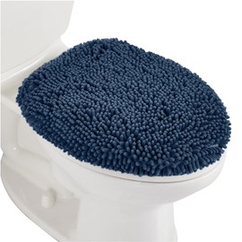 Gorilla Grip Cubierta de La Tapa del Inodoro del Baño de Chenilla de Pelo Largo, 19,5 X 18,5, Fundas de Asiento para Lavar A Máquina, Decoración de Fundas de Tela de Felpa Ultra Suave, Azul Marino