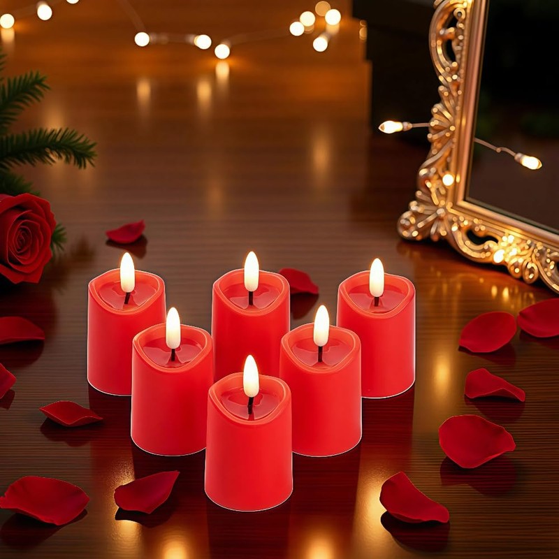 Simplelight Red Flameless Votive Candles with Timer, Realistic Black Wick