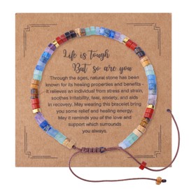 Inspirational Bracelet for Women, Life is Tough But So are You Encouragement Natural Stone Bracelet Get Well Present Bracelets for Women Sister Friends Spiritual Gift