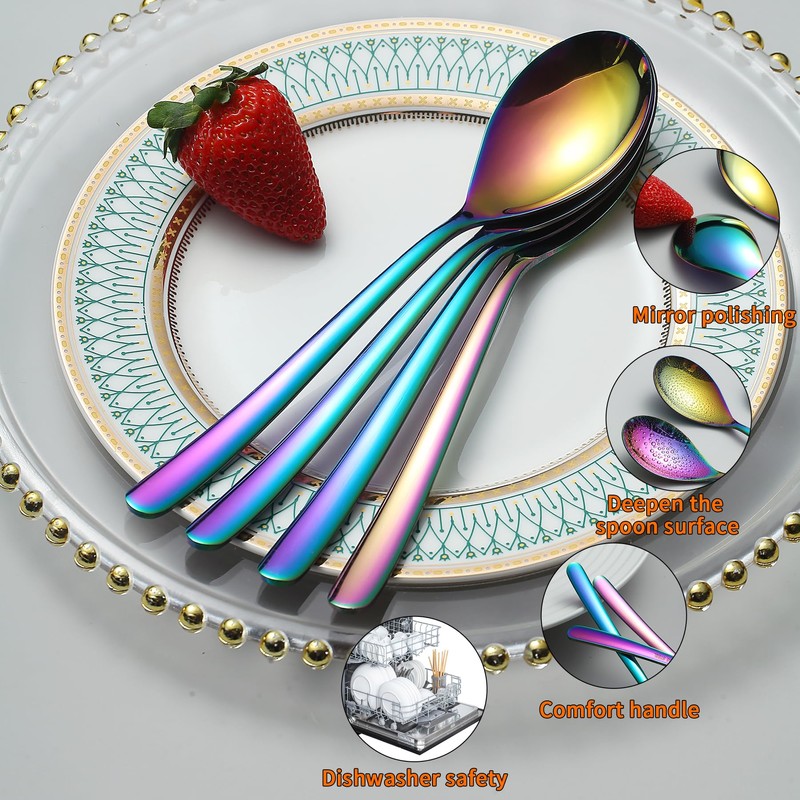 Kyraton Rainbow Soup Spoons, Pack of 12, 20.3 cm Stainless