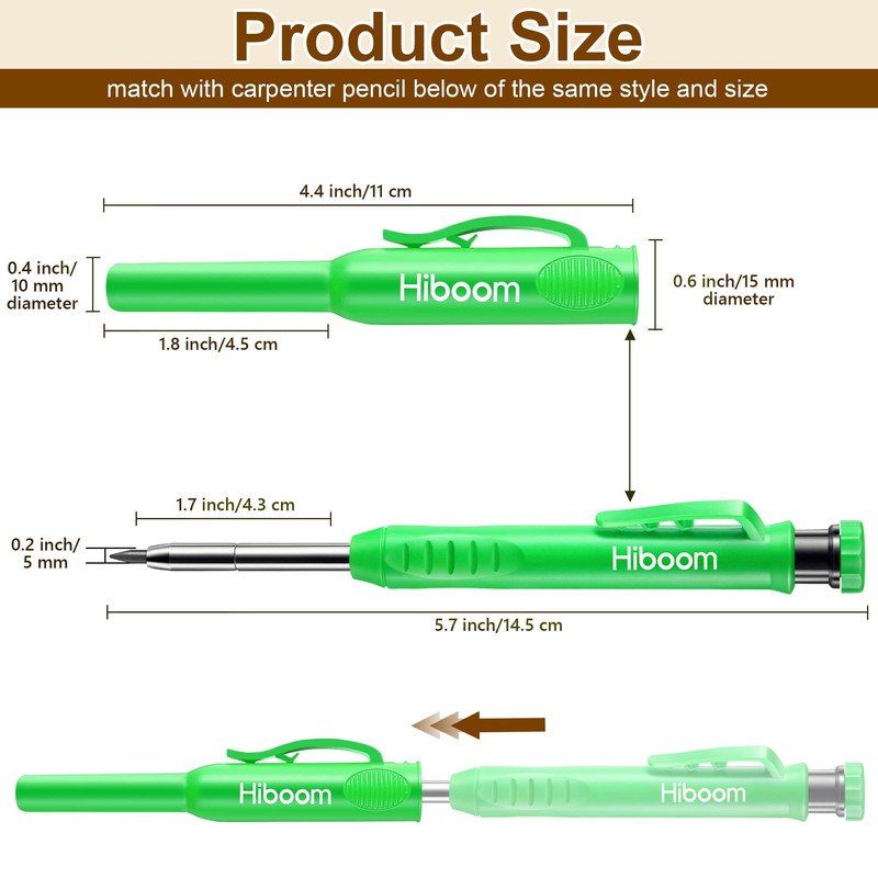 Hiboom 2 Pack Solid Carpenter Pencils with Pencil Cap and