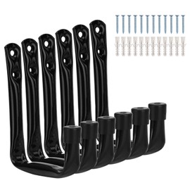 Pangutiandi 6PCS Garage Storage Hooks 12cm x 10cm Heavy Duty J Hooks, Wall Mount Steel Utility Hanger & Organizer for Ladder, Bike, Garden Hose, Power Tool Max Load 20KG