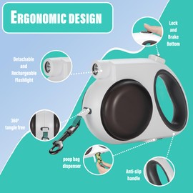 DAZI Retractable Dog Leash with Flashlight，Feeding Bowls，Detachable Flashlight，Dispenser，3 in 1 Dog Leash Retractable for Small Medium Dogs Up to 55 lbs，Retractable Dog Leash for Small Dogs