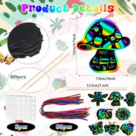 HyDren 80 Pcs Spring Scratch Cards Rainbow Flower Butterfly Scratch Paper for Kids Rainbow Flower Crafts with Bamboo Stylus and Ribbon for Home Classroom School DIY (Cute Style)