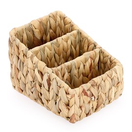 BSTKEY Natural Water Hyacinth Remote Control Storage Holder, Woven 3 Slots Media TV Remote Control Caddy Pencil Stationery Organizer for Table Living Room