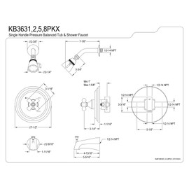 Kingston Brass KB3635PKX Restoration Onyx Tub and Shower Faucet with Cross Handle, Oil Rubbed Bronze