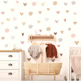 Baby Nursery Wall Stickers Colorful Flowers Wall Decals Pastel Hearts Wall Art Stickers Kids Girls Bedroom Decor Peel and Stick Pink Daisy Floral Wall Decal for Children Room Nursery Living Room Decor