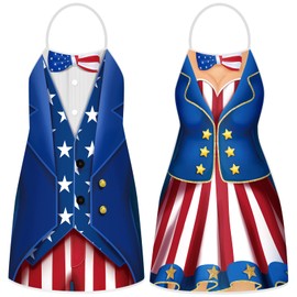 Hillban 2Pcs 4th of July Aprons,Adjustable Holiday Chef Cooking Aprons for BBQ Bib Funny Gift Chef Women Men (Patriotic Style)
