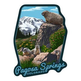 Die Cut Sticker Pagosa Springs, Colorado, Marmots, Contour Vinyl Sticker 1 to 3 inches (Waterproof Decal for Cars, Water Bottles, Laptops, Coolers), Small
