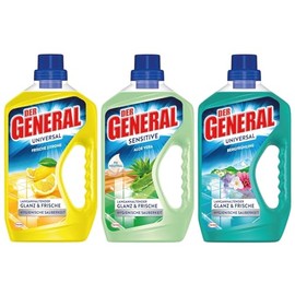 Der General Universal & Sensitive All-Purpose Cleaner - Trial Pack Consisting of 3 Items - Mountain Spring, Fresh Lemon & Aloe Vera - Universal Cleaner for Hygienic Cleanliness - 750 ml Each