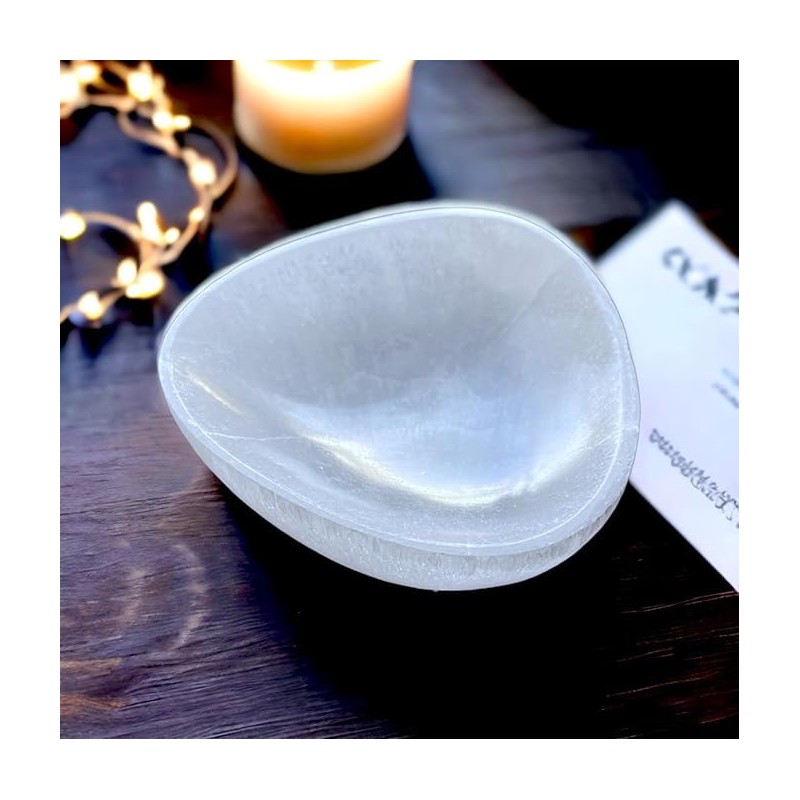 4All Selenite Oval Bowl Handmade Natural White Charging Selenite Crystal