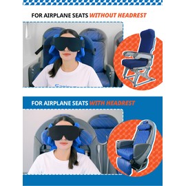 SARISUN Travel Pillows for Airplanes, Neck Airplane Pillow with Eye Mask for Sleeping, 360° Support Headrest, Portable Travel Essentials, Adjustable Airplane Head Strap for Most Seat, Mottled Blue