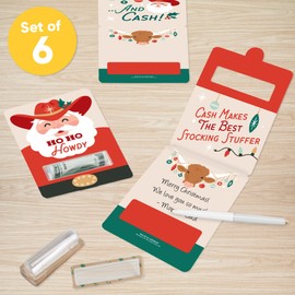 Big Dot of Happiness Christmas Cowboy Money Holders for Cash, DIY Assorted Western Santa Party Cash Holder Gift, Western Christmas Funny Money Cards, Set of 6