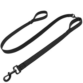 Dlitk Dog Leash Set (4Ft+2FT) Nylon,2 Handles by Padded Traffic Handle for Extra Control,Reflective Dog Leash for Medium Large dogs, Black