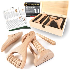 PALURA Wooden Massage Roller Set - Fascia Roller - Massage Tool for Arms, Legs and Neck - Anti Cellulite Roller - Physiotherapy Practice Accessories - Women Gifts