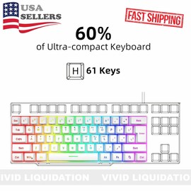 Snpurdiri 60% Wired Gaming Keyboard 61 Keys RGB Backlit Ultra-Compact Waterproof Key Board
