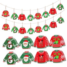 IMIKEYA 48 Pcs Christmas Tree Ugly Sweater Pendant 48pcs Paper Christmas Sweater Xmas Decoration Rope