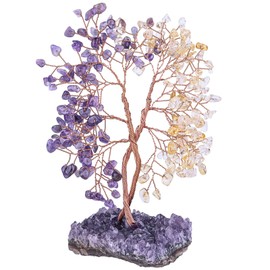 rockcloud Crystal Money Tree with Amethyst Base, Intertwined Tree of Life Decor Copper Wire Ornament for Home Office Table, Citrine & Amethyst