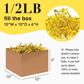 Corlcol 1/2LB (8oz) Crinkle paper Filler for Gift Box Bag and Basket(Bright Gold)