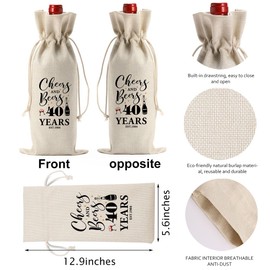 40th Birthday Decorations for Women Her Him, 40th Birthday Gifts for Women Wine Bag, 40 Years Old Birthday Wine Gifts Bag, Forty Birthday Gifts for Women Her Sister Friends Wine Gift Bag