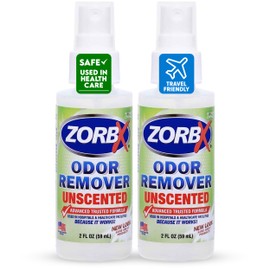ZORBX Unscented Odor Eliminator for Strong Odor 2 Fl Oz, Pack of 2 - Used in Hospitals & Healthcare Facilities - Advanced Formula, Fast-Acting Odor Remover Spray for Dog, Cat, House & Carpet