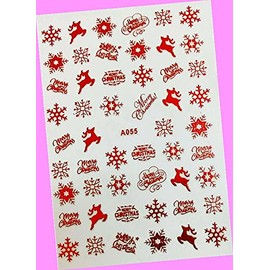 Merry Christmas Happy New Year Stars Snowflake Reindeer Tree 3D Nail Art Sticker A055 Red for Nails Design Nail Art Stickers Decals Supplies Manicure Tips Sticker Colorful for Nail Decorations