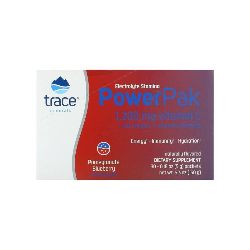 미국직구 Trace Minerals 트레이스미네랄 파워팩 1200mg 비타민C 석류 블루베리맛 5g