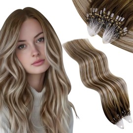 Vivien Ombre Micro Ring Extensions, Real Hair, Balayage Extensions, Micro Ring Extensions, Balayage Medium Brown with Blonde #6/60/6, 50 cm, 50 g, 50 Strands