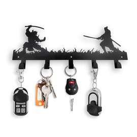 Samurai Fighting Coat Hooks Wall Art Decor-Bold Japanese Warrior Art Unique Metal Wall Hanging Asian Decor Key Hooks Holder Clothes Hat Rack And Backpack Hanger-Perfect For Living Room, Hallway