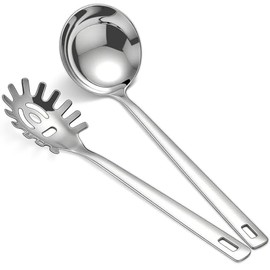 Berglander Suppenkelle und spaghettilöffel Set 2-teilig, Schöpflöffel schöpfkelle nudelkelle nudellöffel aus Edelstahl zum Kochen, Rühren, Servieren von Spaghetti, Suppe, Soße, spülmaschinenfest
