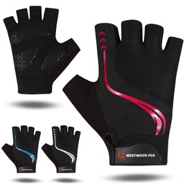 WESTWOOD FOX Cycling Gloves for Men and Women, Breathable Half Finger Mountain Bike Gloves with Non-Slip Padded Palm, MTB Road Cycling, Cycling Gloves (Red, S)