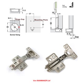 LOOTICH 90 Degree Full Overlay 26mm Soft Close Mini Hinge with Hydraulic Damper for Kitchen Cabinet Cupboard Wardrobe Light Door Automatic Hinges with Cushioning Pack of 4