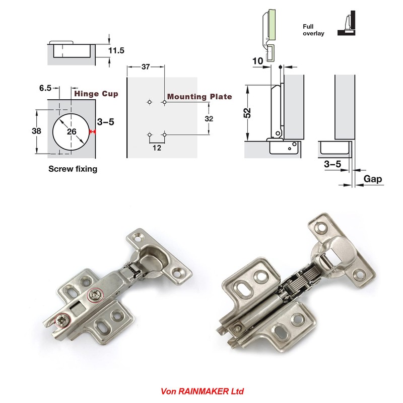 LOOTICH 90 Degree Full Overlay 26mm Soft Close Mini Hinge