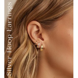 MILACOLATO 3 Pairs Gold Earrings for Women Trendy 14K Gold Plated/Sterling Silver Plated Earring Set for Multiple Small Huggie Hoop Earrings Stack Chunky Gold Hoops Hypoallergenic Lightweight Thick Jewelry GHT