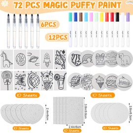 Humyoun 68 Pcs Magic Foam Texture Painting Kit Magic Puffy Paint Include 50 Pcs Foam Texture Paper 12 Colors Markers and 6 Water Brush for DIY Painting Art Supplies