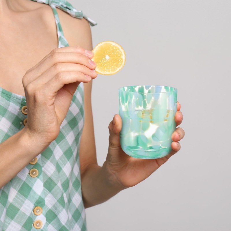 Jingmore 4 Pcs Icon Juice Glasses Handcrafted Double Old-fashioned Confetti