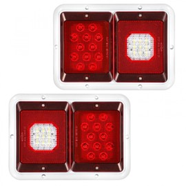 Partsam 2x Horizontal Mount Dual Stop Turn Tail Backup Reverse Lights 33 LED Surface Mount RV Double Led Taillight 12V IP67 White Base w Gasket