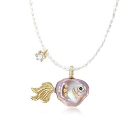 Hipearl Fish Pearl Necklace for Women Freshwater Pearl Baroque Goldfish Necklace for Mom Daughter, 18k Gold-plated, 14-20mm Pearls, 18" + 2.5" Extender, Anniversary Birthday Gift for Her