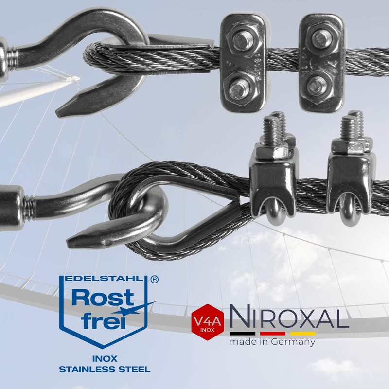 Pack of 2 rust-proof wire rope clamps, 10 mm, stainless