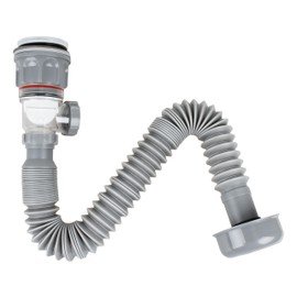 Gray Bathroom Sink Drain Kit - Flexible Sink Drain P-Trap for 1-1/4" & 1-1/2", Anti-Odor & Leak-Proof