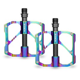GORIX (GX-FX61) Bicycle Pedals, Flat Pedals, Lightweight, Oil Slick, Road Bike, Cross Bike, Bicycle Pedals, Flat, Aluminum, Anti-Slip Pin (GX-FX61) Wide, Stylish, Carbon Shaft Cover, Custom Parts