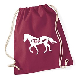 Hippowarehouse Trot On Horse Riding Drawstring Cotton School Gym Kid Bag Sack 37cm x 46cm, 12 litres