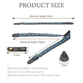 GUSXPPD Guitar Strap, Vintage Embroidered Electric Acoustic Guitar Strap, Adjustable Guitars Shoulder Belt, Ends Free Strap Button Strap Locks for Bass, Acoustic (Water drop flower)