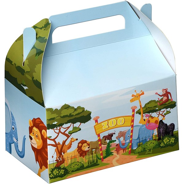 Hammont Paper Treat Boxes - (10 Pack) - Party Favors Treat Container Cookie Boxes Cute Designs Perfect for Parties and Celebrations 6.25" x 3.75" x 3.5" (Zoo)